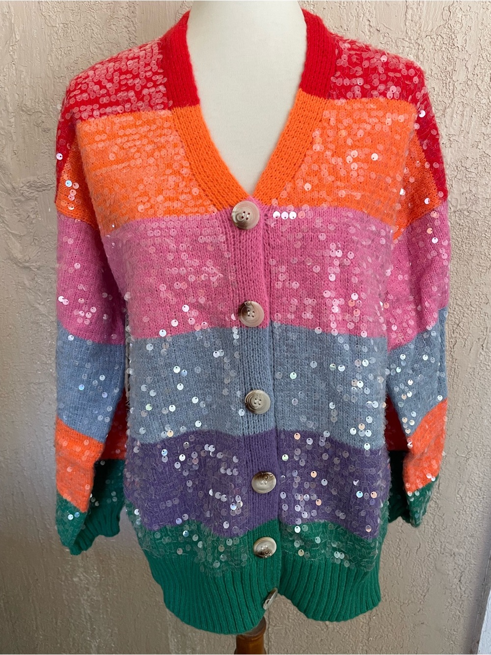 Bibi Multicolor Sequin Stripe Women's Cardigan Sweater
